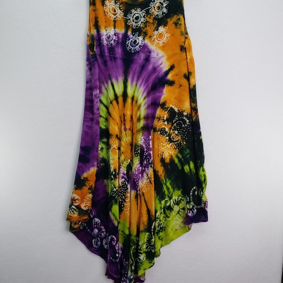 Shoreline Tie Dye Dress Embroidered Sun Ray Rayon One Size Fits Most Vintage - Picture 4 of 8